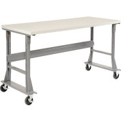 Global Industrial 72 x 36 Mobile Fixed Height Flared Leg Workbench - Laminate Square Edge Gray