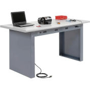 Global Industrial Panel Leg Workbench w/Laminate Safety Edge Top & Power Apron, 72"Wx30"D Gray