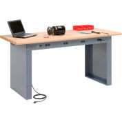 Global Industrial Panel Leg Workbench w/Maple Safety Edge Top & Power Apron, 72"W x 30"D, Gray
