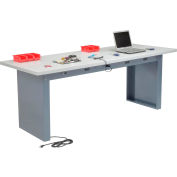 Global Industrial Panel Leg Workbench w/ Laminate Square Edge & Power Apron, 96"W x 36"D, Gray