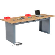 Global Industrial Panel Leg Workbench w/ Shop Top Square Edge & Power Apron, 96"W x 36"D, Gray