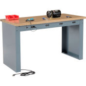 Global Industrial Panel Leg Workbench w/ Shop Top Square Edge & Power Apron, 60"W x 30"D, Gray