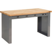 Global Industrial Panel Leg Workbench w/Maple Square Edge Top & Power Apron, 72"W x 36"D, Gray