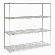 Nexel®, Nexelate®, Silver Epoxy, 4 Tier, Wire Shelving Starter Unit, 72"W x 36"D x 74"H