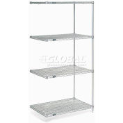 Nexel®, Nexelate®, Silver Epoxy, 4 Tier, Wire Shelving Add-On Unit, 36"W x 30"D x 74"H