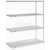 Nexel® 4 Shelf, Nexelate® Silver Epoxy Wire Shelving Unit, Add On, 60"W x 36"D x 74"H
