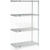 Nexel®, Nexelate®, Silver Epoxy, 4 Tier, Wire Shelving Add-On Unit, 36"W x 30"D x 86"H