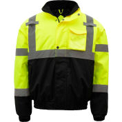 GSS Safety Hi-Visibility Class 3 Waterproof Quilt-Lined Bomber Jacket, Lime/Black, 2XL