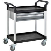 Global Industrial™ Utility Cart, 2 étagères, 2 tiroirs, 440 lb. Capuchon, 26"L x 17"L x 37"H, Noir