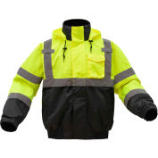 GSS Safety Hi-Visibility Class 3 3-In-1 Waterproof Bomber Jacket W/Fleece Lining, Lime/Black, 3XL