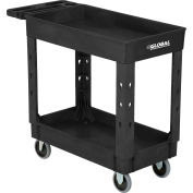 Global Industrial Plastic 2 Shelf Tray Black Service Utility Cart 38x17-1/2 5" Rubber Casters