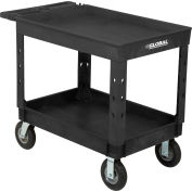 Global Industrial™ Tray Top Plastic Utility Cart, 2 Shelf, 44"Lx25-1/2"W, 8 » Casters, Black