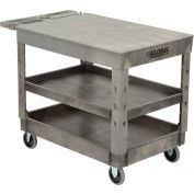 Global Industrial Flat Top Utility Cart w/3 Shelves, 44"L x 25-1/2"W x 32-1/2"H, Gray