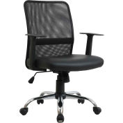 Interion® Chaise de travail en cuir arrière en maille avec bras mi-arrière et fixes, cuir synthétique, noir