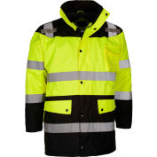 GSS Safety Hi-Visibility Class 3 Waterproof Parka Jacket W/Fleece Liner, Lime/Black, M