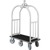 Glaro Ball Crown Bellman Cart 48x25 Satin Aluminum Black Carpet, 6 Gray Pneu Wheels