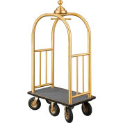 Glaro Ball Crown Bellman Cart 40x25 Satin Brass Gray Carpet, 6 Black Pneu Wheels