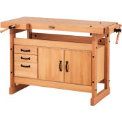 Sjobergs Nordic Pro 1400 Workbench w/ Cabinet & Accessory Kit, 56-1/16"W x 24-3/4"D, Brown