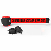 Banner Stakes Magnetic Wall Mount Barrier, 30' Red "Danger High Voltage Keep Out" Belt