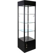 Tour de verre lumineux vitrine - Entièrement assemblé - 20" W x 12" Dx 73 "H - Noir