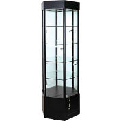 Tour de verre lumineux vitrine-hexagone - entièrement assemblé - 25 "W x 22 « D x 73 » H - noir