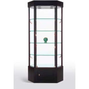 Tour de verre lumineux vitrine-hexagone - entièrement assemblé - 33 "W x 22 « D x 73 » H - noir