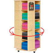 20 Bin Rotating T-Shirt Display With Clear Front, 23-1/2"L x 23-1/2"W x 63"H, Maple