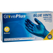 Ammex® Gants en vinyle de qualité industrielle GlovePlus, 4 Mil, Sans poudre, M, Bleu, 100/Box