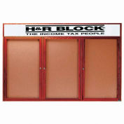 Aarco 3 porte cerise enfermés babillard w / en-tête - W 72" x 36" H
