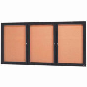 Aarco 3 porte encadrée de manteau de poudre noire clos babillard - W 72" x 36" H
