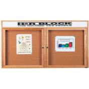 Aarco 2 porte chêne enfermé babillard w / en-tête - W 72" x 36" H