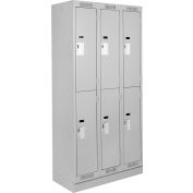 Clean-Line Assembled 2-Tier Lockers - 3 Lockers Wide w/ Recessed Base - Gray