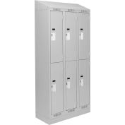 Clean-Line Assembled 2-Tier Lockers - 3 Lockers Wide w/ Slope Top & Recessed Base - Gray