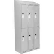 Clean-Line Assembled 2-Tier Lockers - 3 Lockers Wide w/ Slope Top - Gray