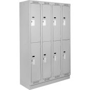 Clean-Line Assembled 2-Tier Lockers - 4 Lockers Wide w/ Recessed Base - Gray