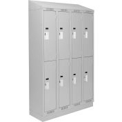 Clean-Line Assembled 2-Tier Lockers - 4 Lockers Wide w/ Slope Top & Recessed Base - Gray