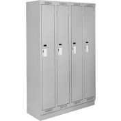 Clean-Line Assembled 1-Tier Lockers - 4 Lockers Wide w/ Recessed Base - Gray