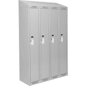 Clean-Line Assembled 1-Tier Lockers - 4 Lockers Wide w/ Slope Top - Gray