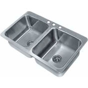 Advance Tabco® Smart Series Drop In Sink, Two Compartment 20L x 16W x 12D Bowl, 18 Gauge