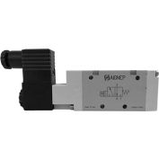 Aignep USA 3/2 Closed Single Solenoid Valve, Pilot/Spr Return G 1/8, 12V DC/3W Coil, Blk Connection