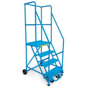 Échelle sur roulettes, pente standard, 108 po, 12 échelons, 60 degrés, capacité de 400 lb, bleue