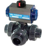 BI-TORQ 3/4" 3-Way T-Port PVC Ball Valve W/Spring Ret. Pneum. Actuator