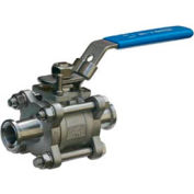 1-1/2" 3-Pc SS Sanitary Clamp End Ball Valve With Manual Locking Handle