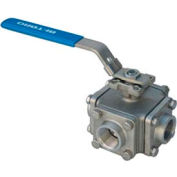 1/2" 3-Way L-Port SS NPT Threaded Ball Valve With Lockable Lever Handle