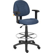 Boss Drafting Stool with Footring and Adjustable Arms -Fabric - Blue