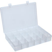Durham Large Plastic Compartment Box LPADJ-CLEAR - Adjustable with 20 Dividers, 13-1/8x9x2-5/16 - Pkg Qty 5