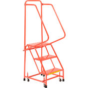 Perforé 16"W 3 Step Steel Rolling Ladder 10"D Top Step W/ Handrails - Orange - H318P-O
