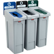 Rubbermaid® Slim Jim Recycling Station, Landfill/Mixed Recycling/Compost, (3) 23 Gal. Cap.