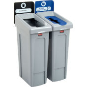 Rubbermaid Slim Jim recyclage Station, mise en décharge/mixte recyclage, (2) 23 gallons - 2007914