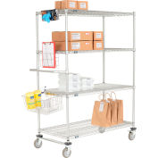Nexel® Chrome Curbside Wire Truck w/4 Shelves & Polyurethane Casters, 36"L x 18"W x 69"H